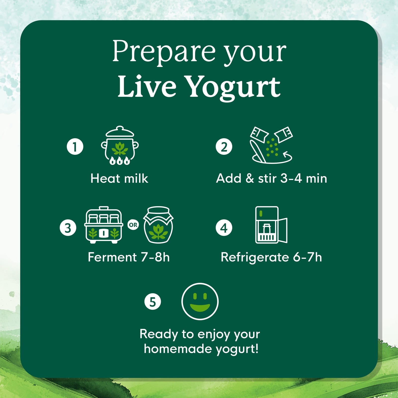 How to prepare live yogurt: heat the milk, add and stir, ferment 7–8 hours, refrigerate 6–7 hours