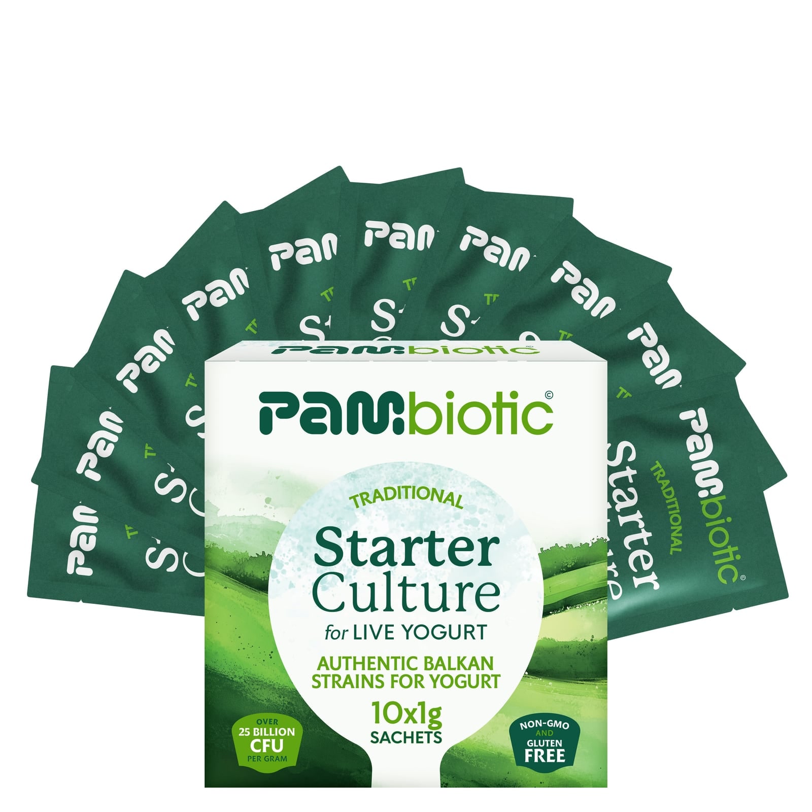 The yogurt starter box with its ten single sachets
